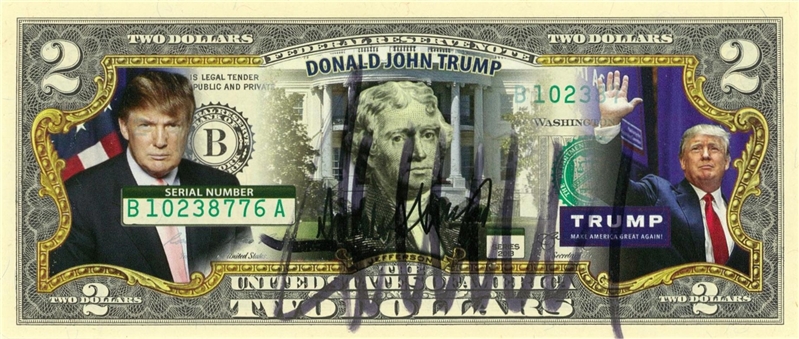 Donald Trump Autographed Colorized $2 Dollar Bill (PSA/DNA)